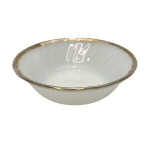 Vintage Fire King White Milk Glass Gold Trim Small Berry Custard Bowl